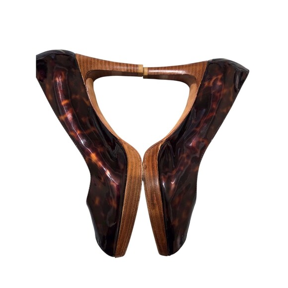 Stuart Weitzman Shoes - Stuart Weitzman Brown Tortoise Patent Leather Peep Toe Pump Heels 7M S.2